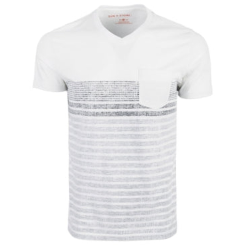 Sun + Stone Men's Multi-Striped Short Sleeve Pocket T-Shirt Bright White XL