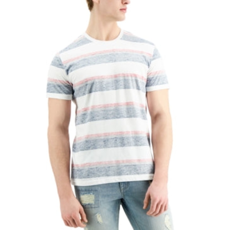 Sun + Stone Men's Multi-Striped Short Sleeve T-Shirt Bright White XL