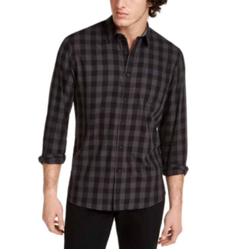 Sun + Stone Men's Rama Check Button Down Shirt Galaxy Night Medium