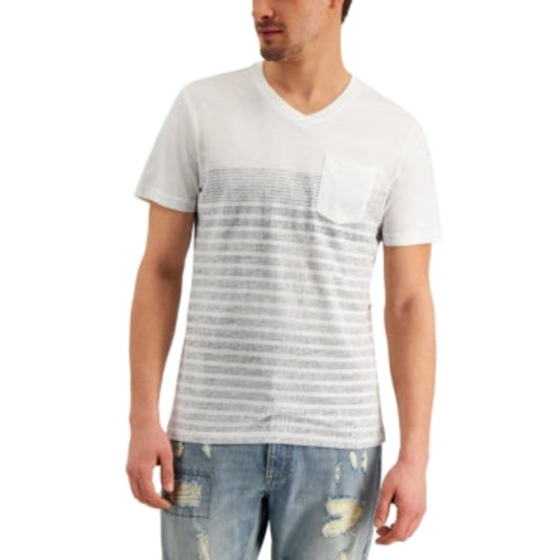 Sun + Stone Men's Stripe V Neck Short Sleeve T Shirt Bright White Small