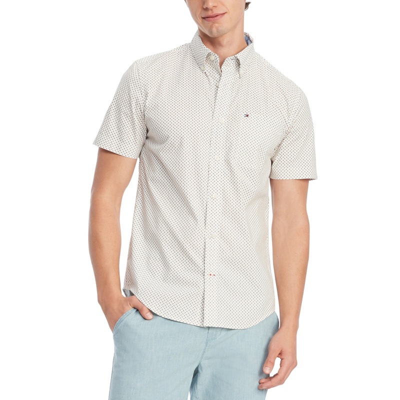 Tommy Hilfiger Men's Big & Tall Geometric-Print Short Sleeve Button Shirt 3XL