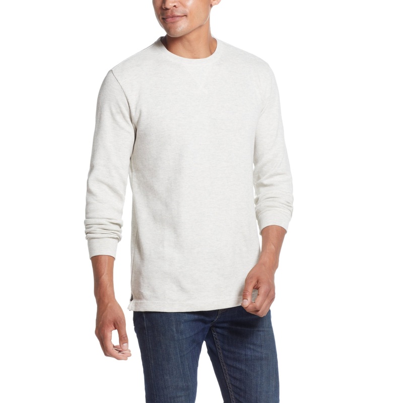 Weatherproof Vintage Men's Long Sleeved Waffle Crew Neck T Shirt White XL