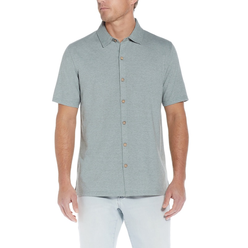 Weatherproof Vintage Mens Short Sleeve Micro Stripe Button Down Shirt Green 2XL
