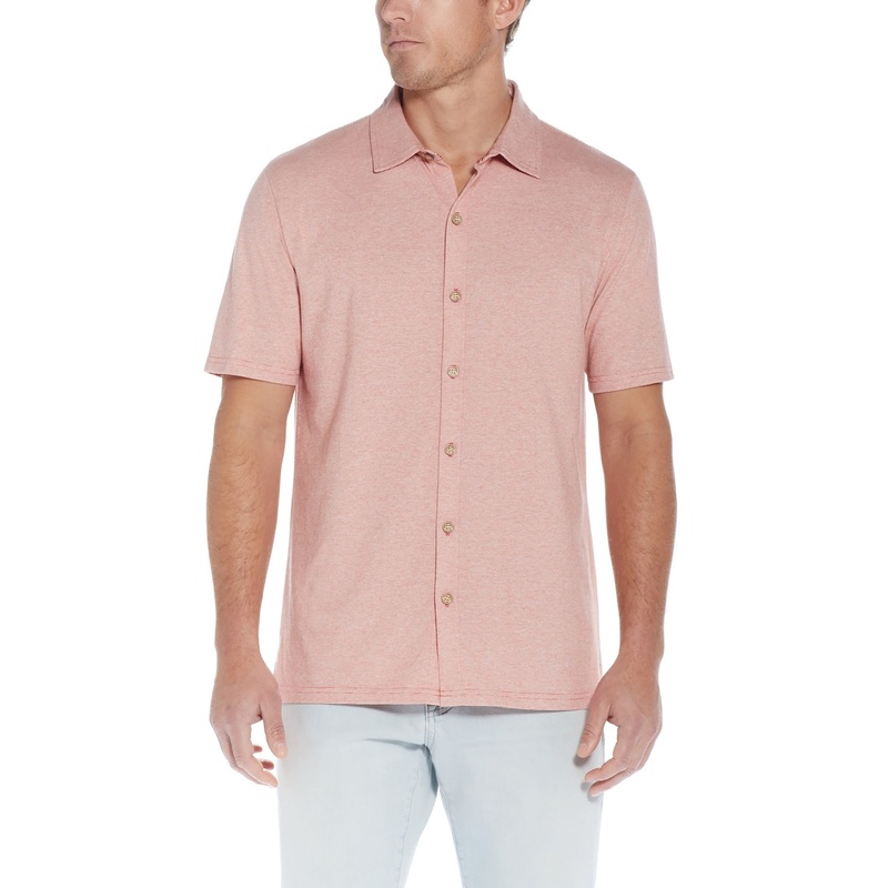 Weatherproof Vintage Mens Short Sleeve Stripe Button Down Shirt Orange Large