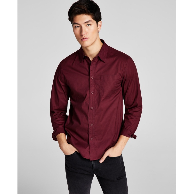 And Now This Mens Poplin Collared Button Down Shirt Red Large
