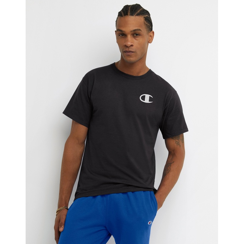 Champion Men's Black Palm Tree Logo Short Sleeve T Shirt Black Small