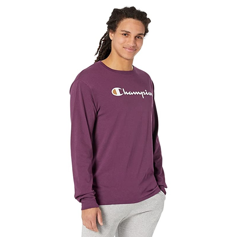 Champion Men's Classic Long Sleeve T Shirt Script Logo Plum Port 2XL