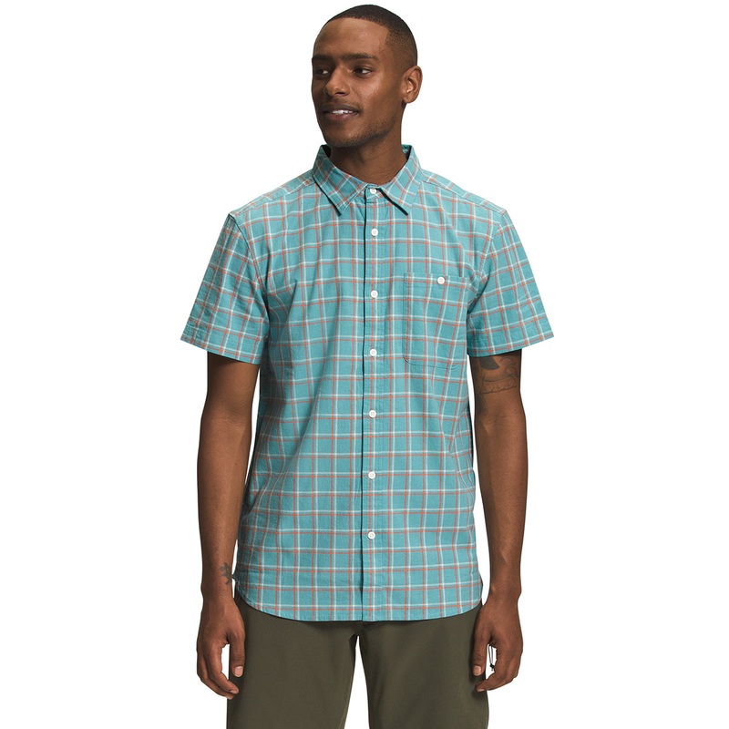 The North Face Men's Short Sleeve Loghill Button Down Shirt Reef Blue XL