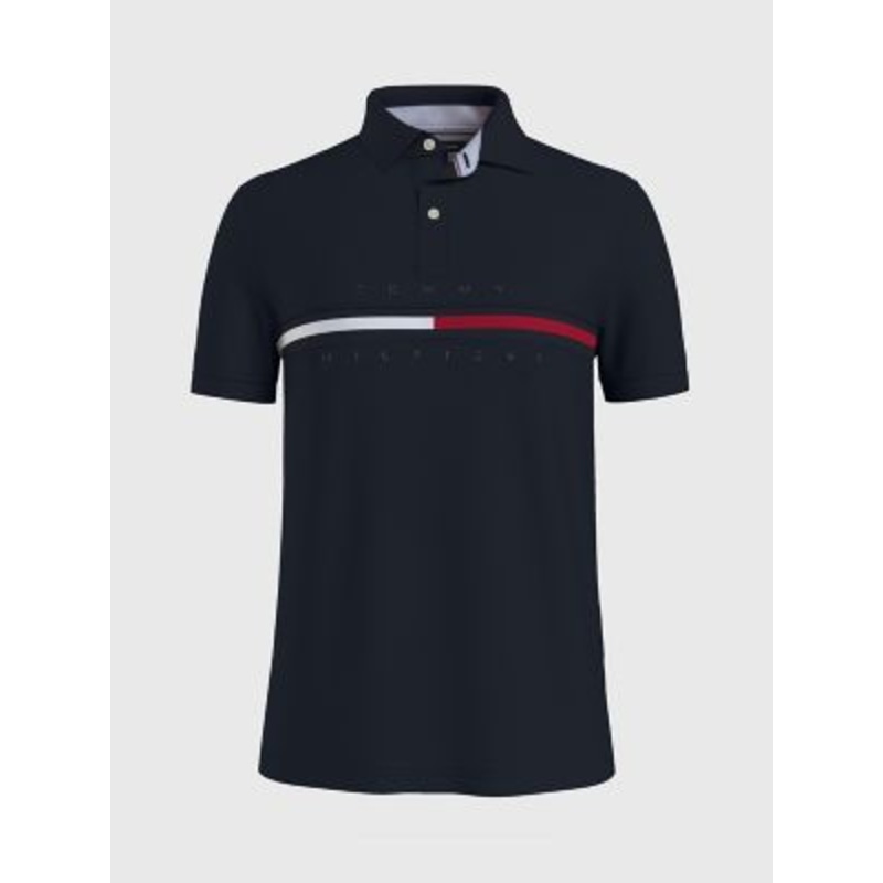 Tommy Hilfiger Men's Custom Fit Tanner Logo Short Sleeve Polo Shirt Blue Large