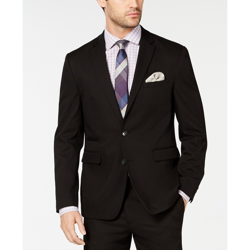 Vince Camuto Slim-Fit Stretch Wrinkle-Resistant Black Solid Suit Jacket 44R
