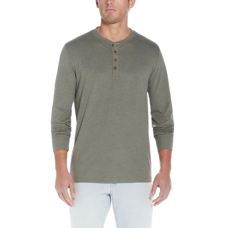 Weatherproof Vintage Men's Long Sleeve Brushed Jersey Henley T Shirt Green Medium