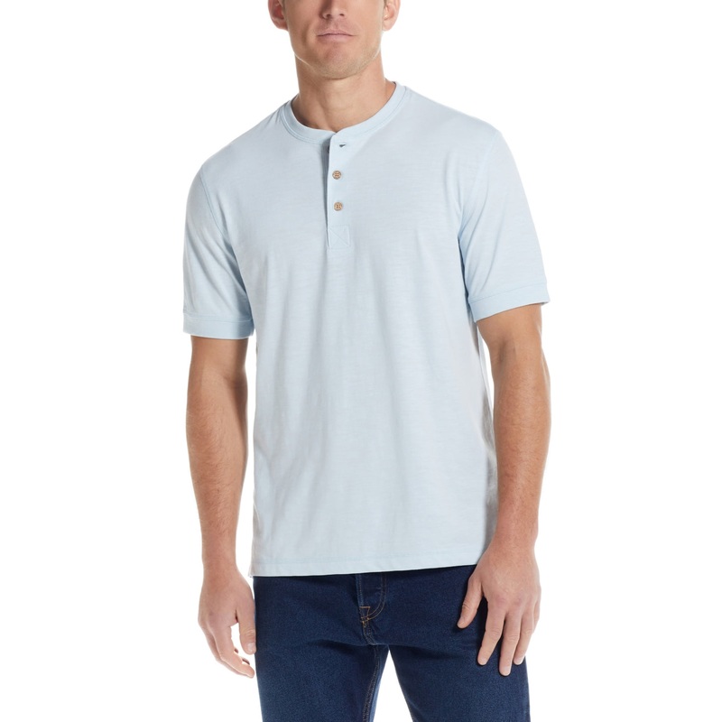 Weatherproof Vintage Men's Short Sleeve Melange Henley T Shirt Blue Large