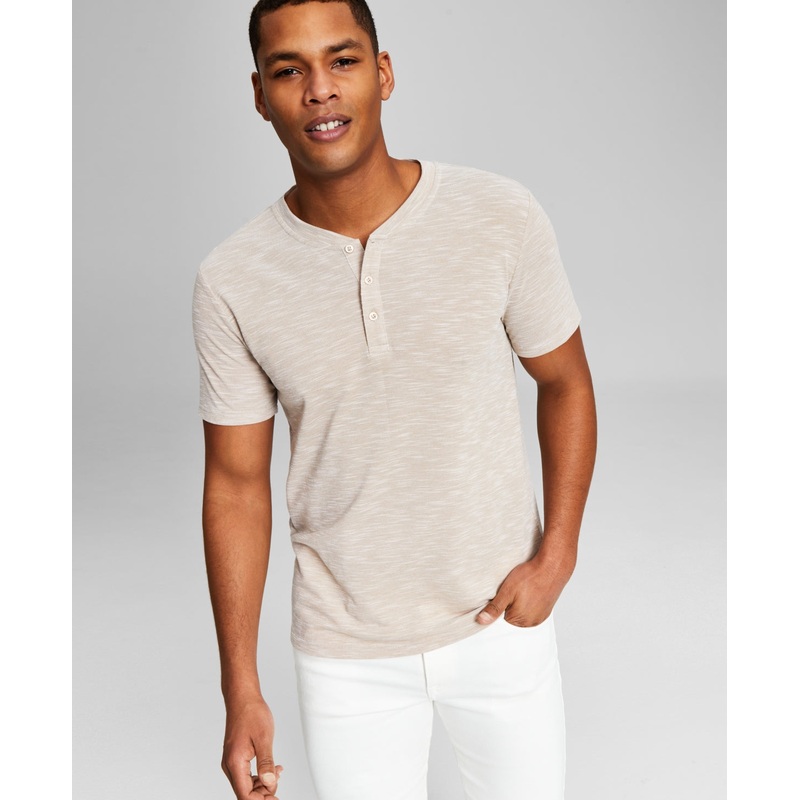 And Now This Men's Textured Short Sleeve Henley T Shirt Beige XL