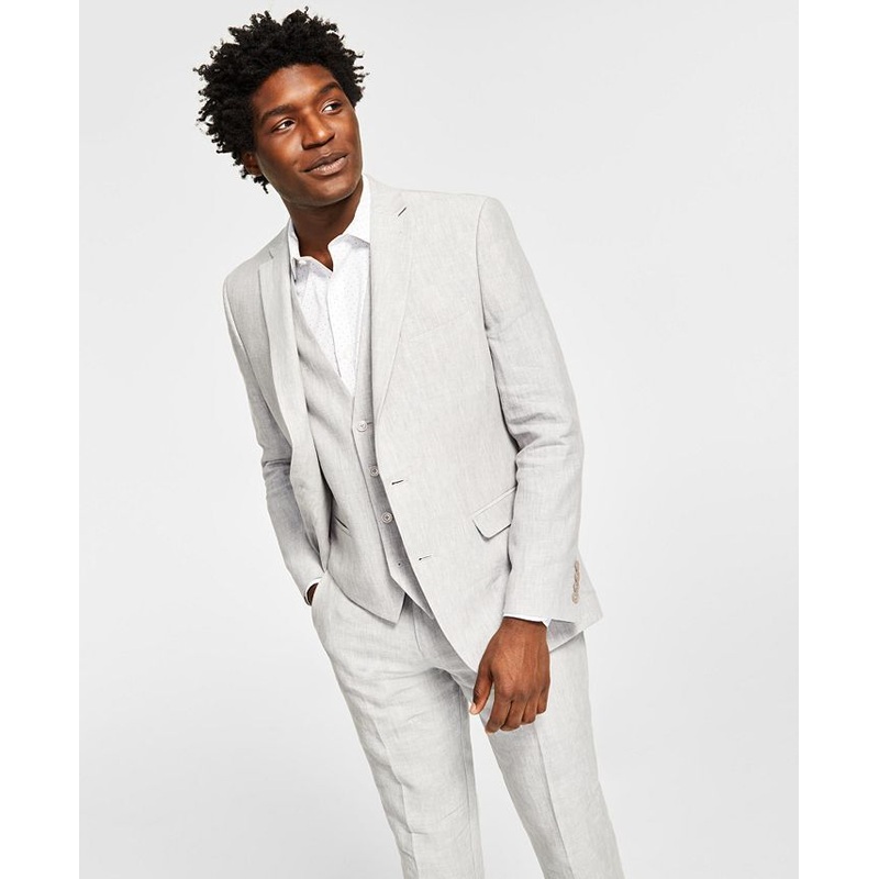 BAR III Men's Slim Textured Linen Suit Separate Jacket 42R Light Grey 2 Button