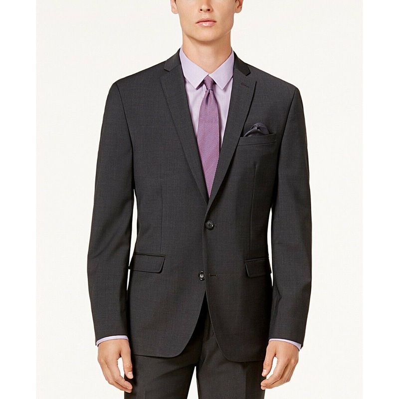 Bar III Men's Suit Jacket 46R Charcoal Grey Slim-Fit Active Stretch