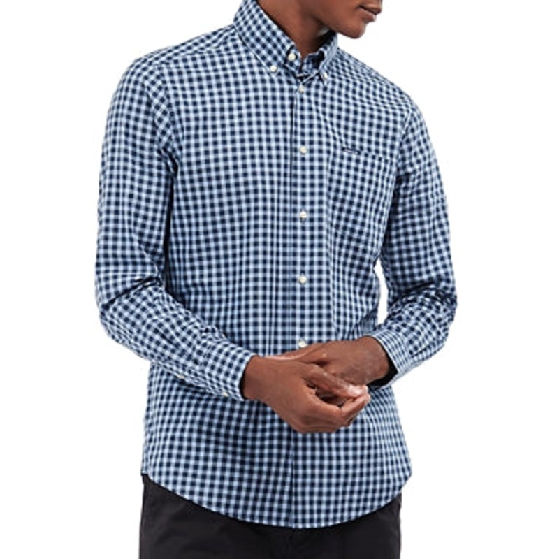 Barbour Men's Merryton Tailored Long Sleeve Gingham Button Down Shirt Blue XXL