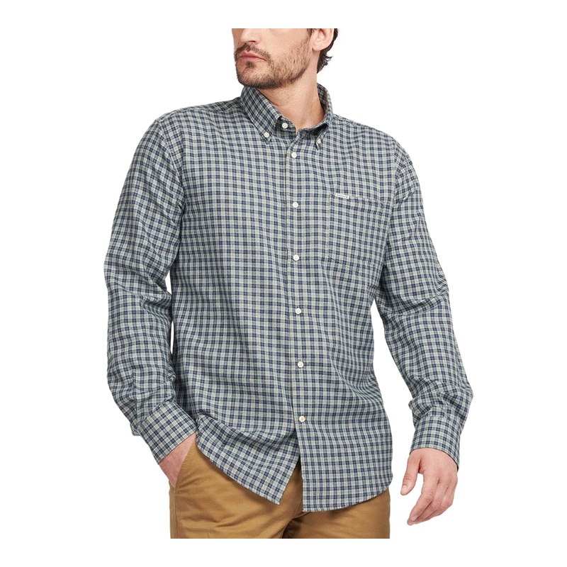Barbour Men's Regular Fit Temperature Regulating Check Button Down Shirt Grey XL