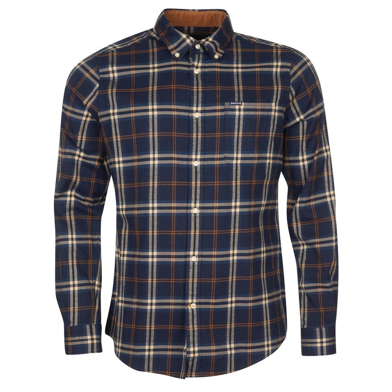 Barbour Mens Crossfell Tailored Button Down Shirt Blue XL