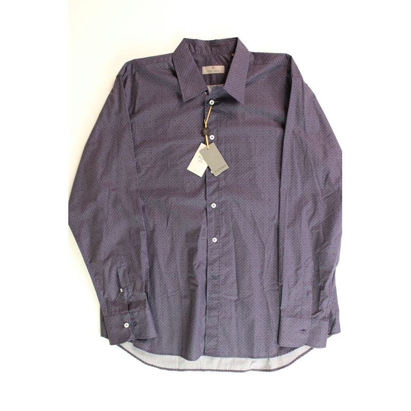 Canali Mens Modern Fit Navy & Burgundy Floret Print Sport Shirt XXL 2XL