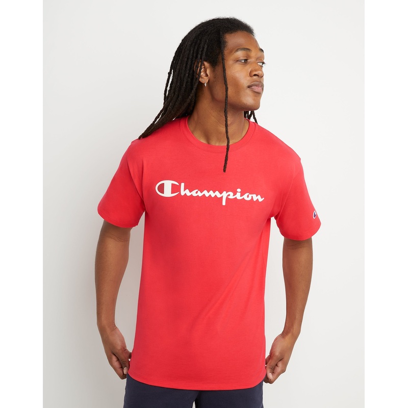 Champion Men's Classic Jersey Short Sleeve Graphic T Shirt Red Medium