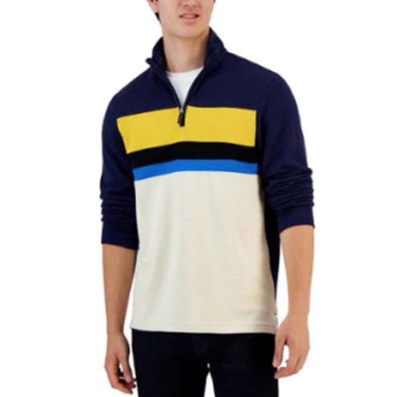 Club Room Mens Colorblock French Rib 1/4 Zip Sweater Blue/Yellow XL
