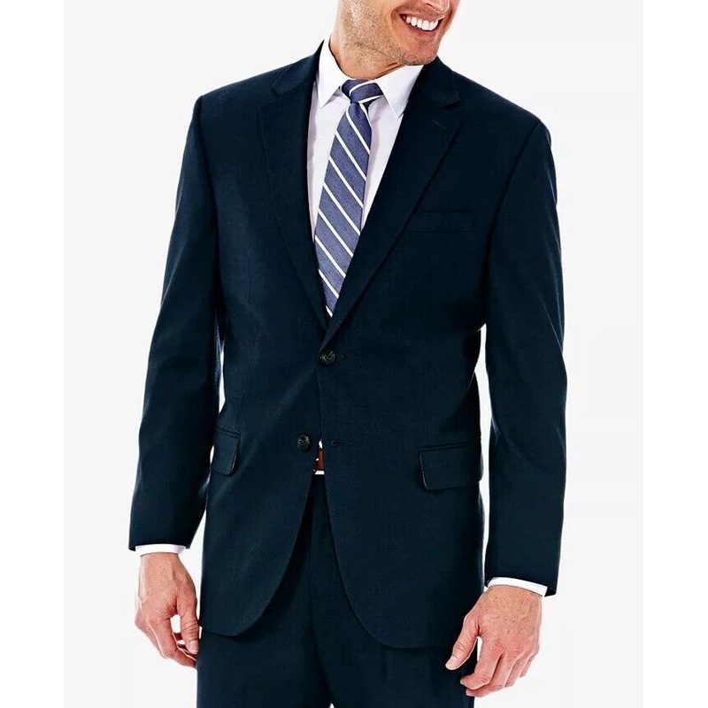 HAGGAR J.M. Mens Regular Fit Stretch Sharkskin Suit Jacket 46L Navy Blue