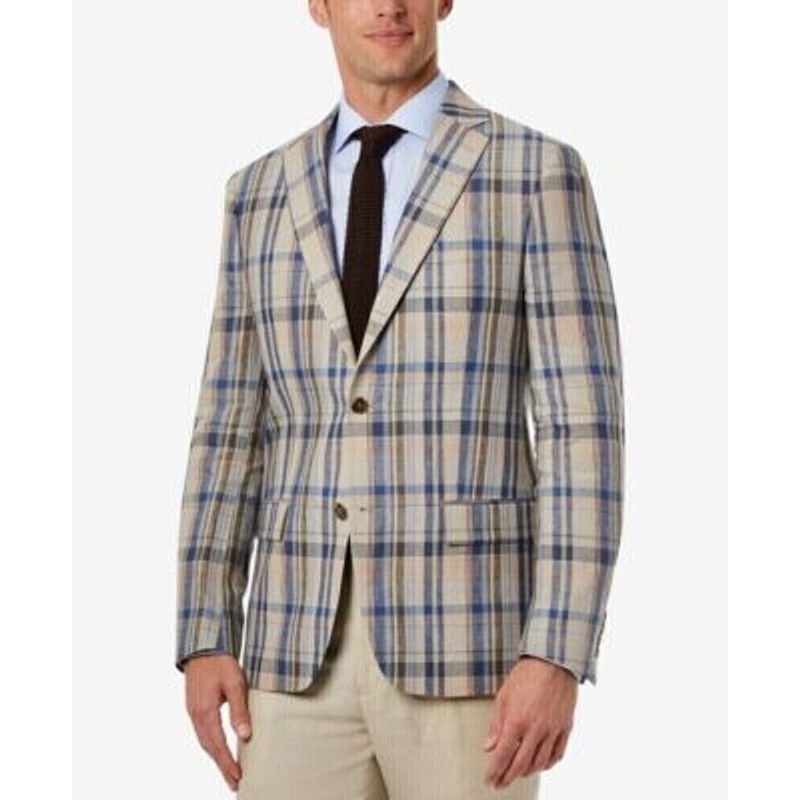 Lauren Ralph Lauren Mens Ultraflex Stretch Linen Blazer 36R Tan Blue