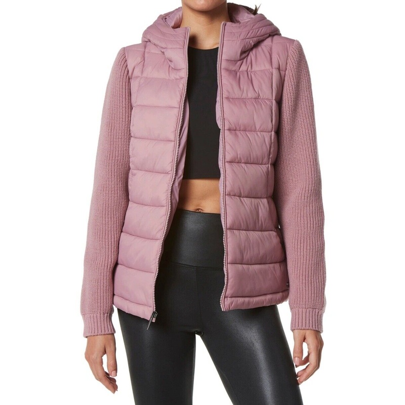 Marc New York Women's Hooded Puffer Coat Rosewood Pink XL Sweater Sleeves