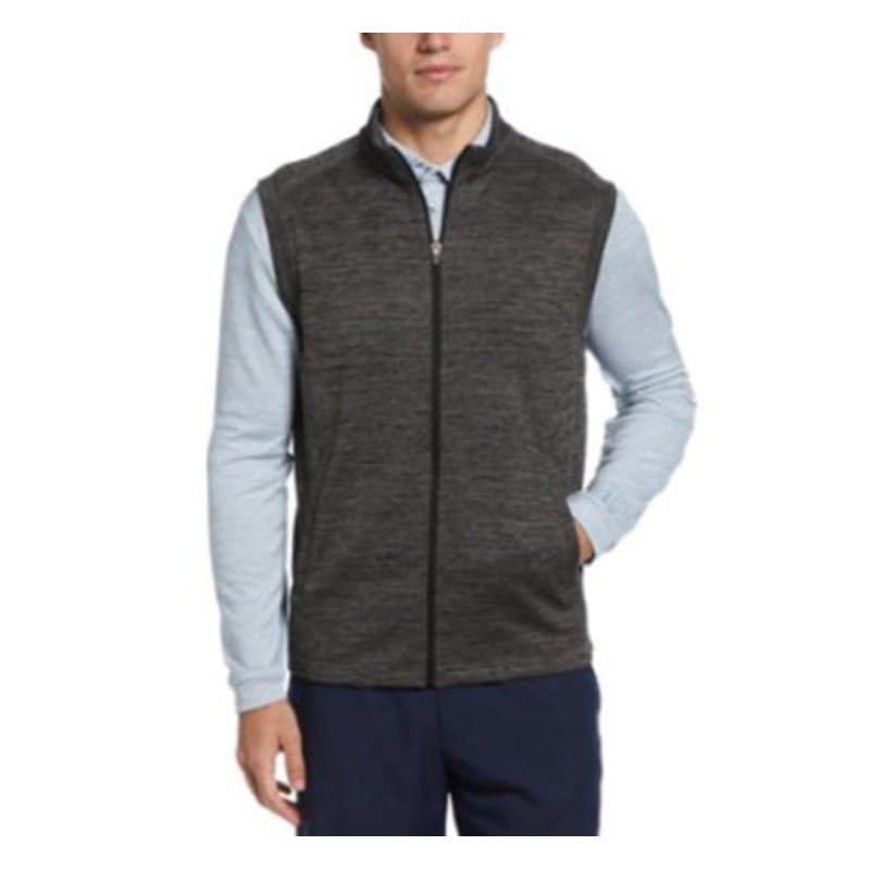 PGA TOUR Mens Abstract Textured Vest Full-Z Caviar Heather Grey Small