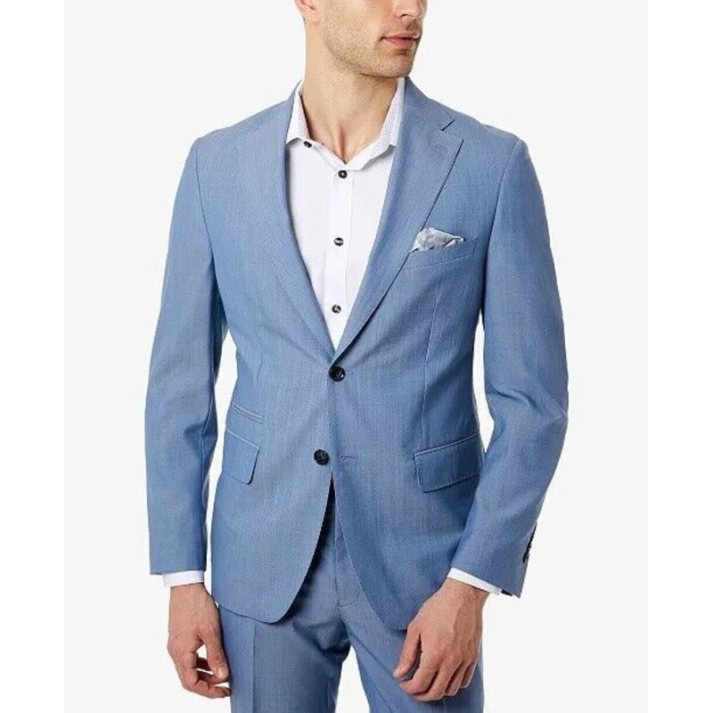 TALLIA Men's Men's Slim-Fit Chambray Suit Jacket 38R Light Blue / 2 Button