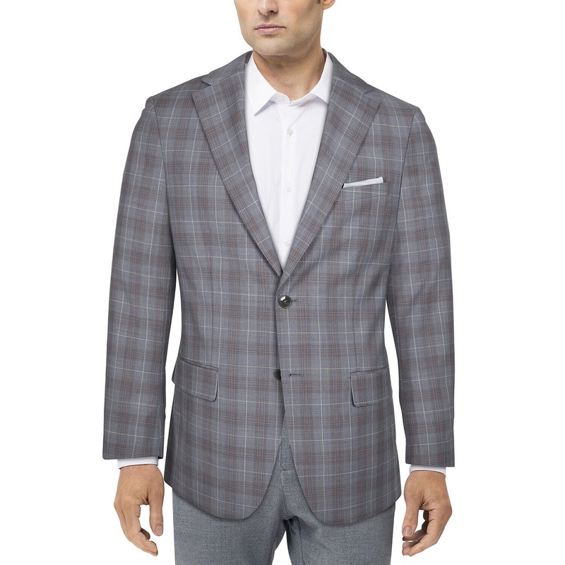 Tallia Men's Slim-Fit Plaid Suit Jacket 38S Grey / Rust