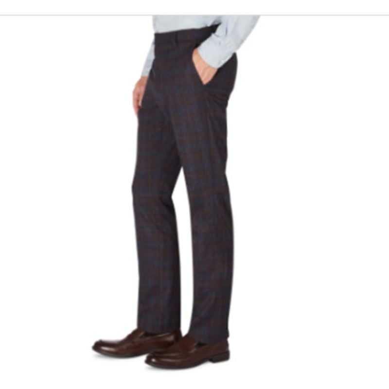 Tommy Hilfiger Men's Modern-Fit Stretch Check Dress Pants 30 X 32 Navy / Wine