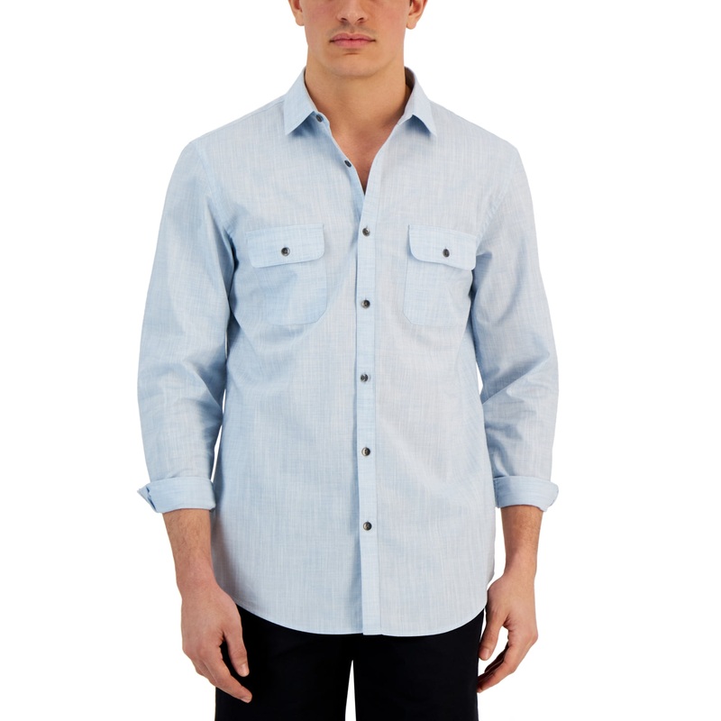 Alfani Men's Regular Fit Solid Shirt Day Flower Light Blue XL