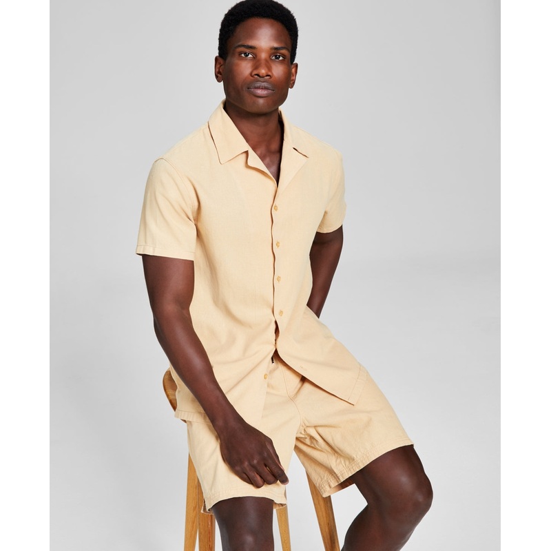 And Now This Men's Classic-Fit Button-Down Camp Shirt Sand Medium