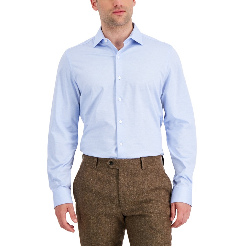 Bar III Men's Slim-Fit  Stretch Solid Knit Button Down Dress Shirt Blue 17 17.5