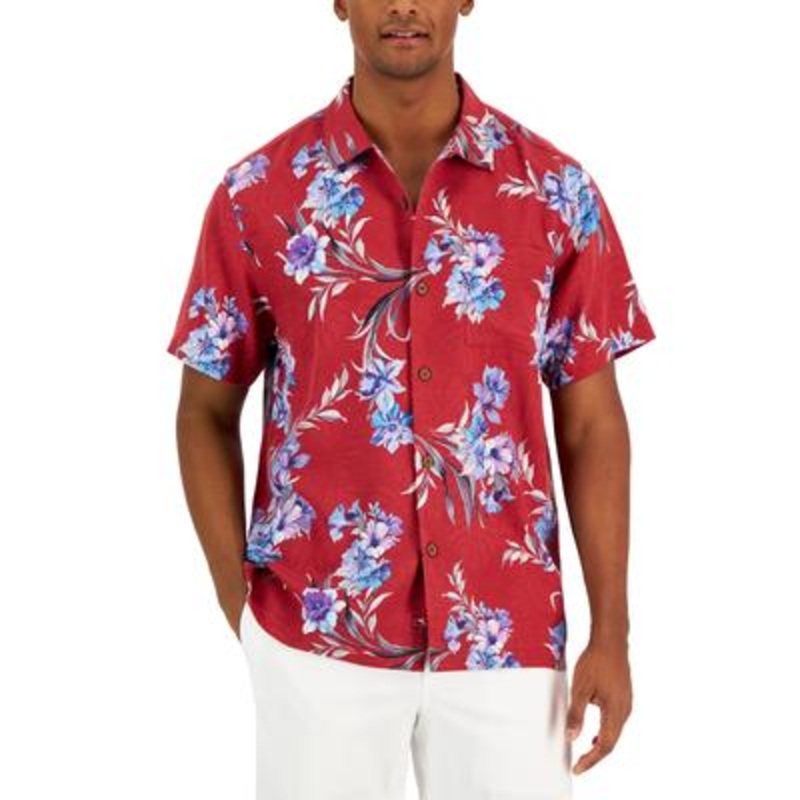 Tommy Bahama Men's Bordeaux Blooms Silk Button Down Shirt Sangria Red Large