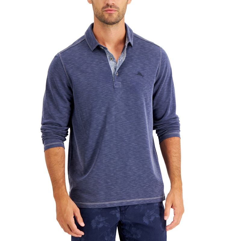 Tommy Bahama Men's Palmetto Paradise Long Sleeve Polo Shirt Blue Medium