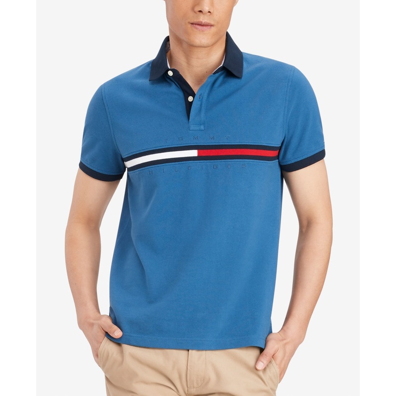 Tommy Hilfiger Men's Classic Fit Tanner Logo Polo Shirt Blue Large