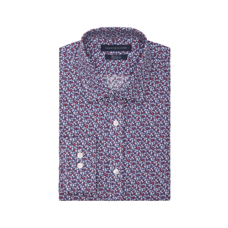 Tommy Hilfiger Men's Th Flex Athletic Fit Button Down Dress Shirt  Red 18 34 35