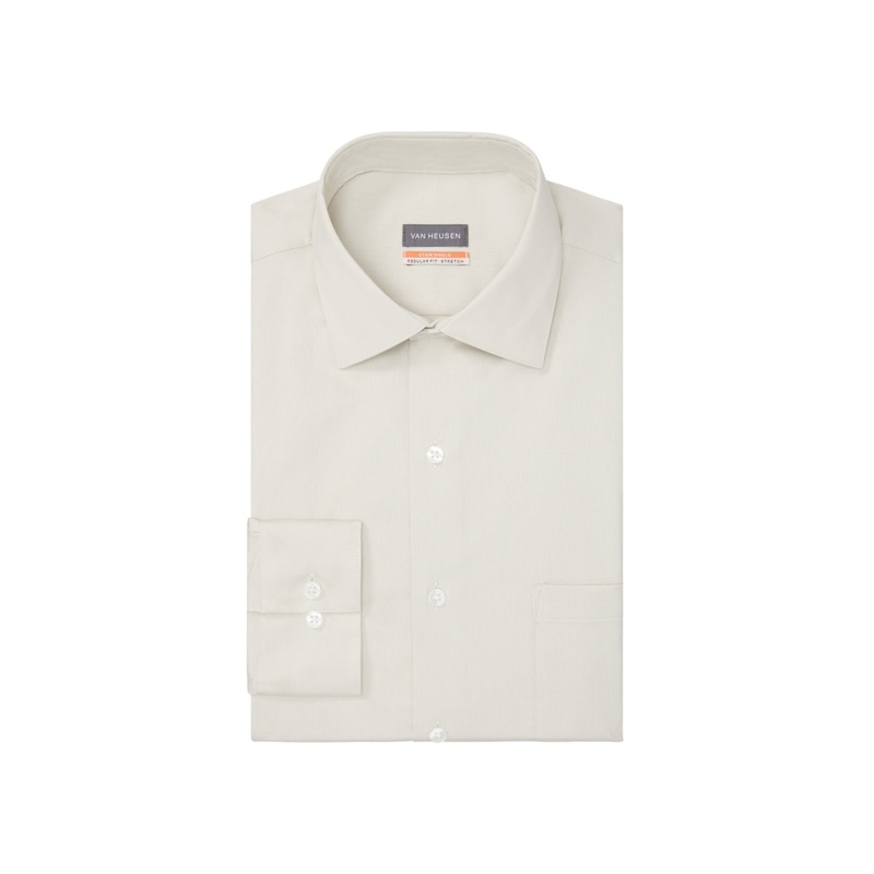 Van Heusen Men's Stain Shield Regular Fit Button Down Dress Shirt Beige 15 15.5
