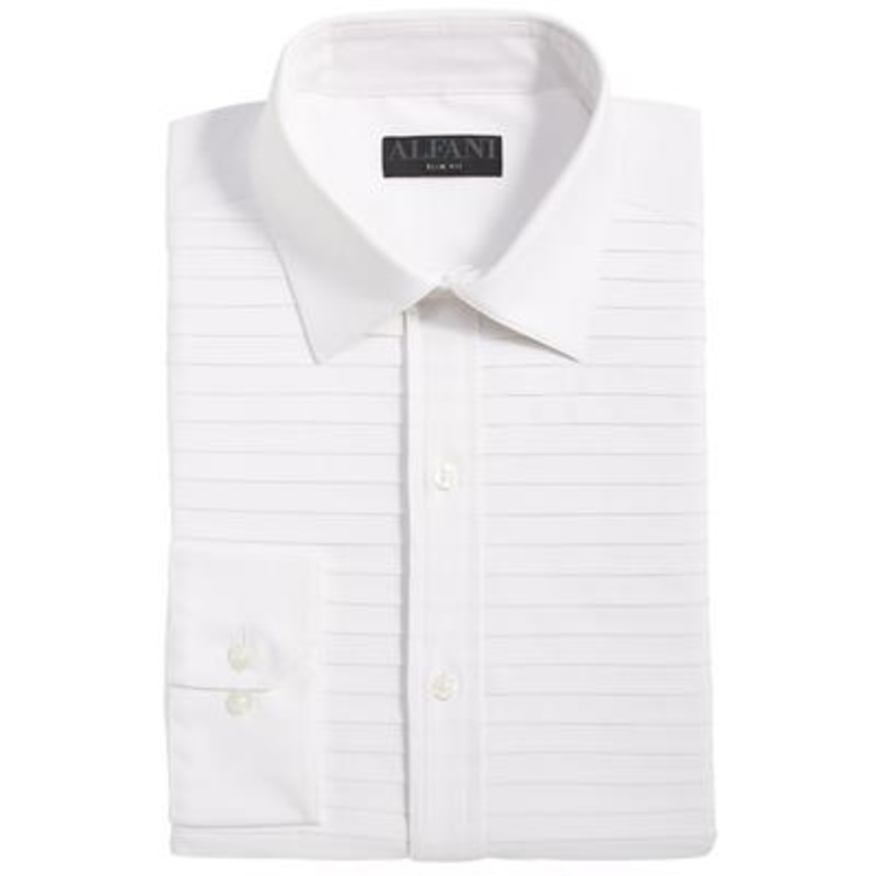 Alfani Men's Slim Fit Horizontal Pleated Panel Shirt White 17 17.5 36 37