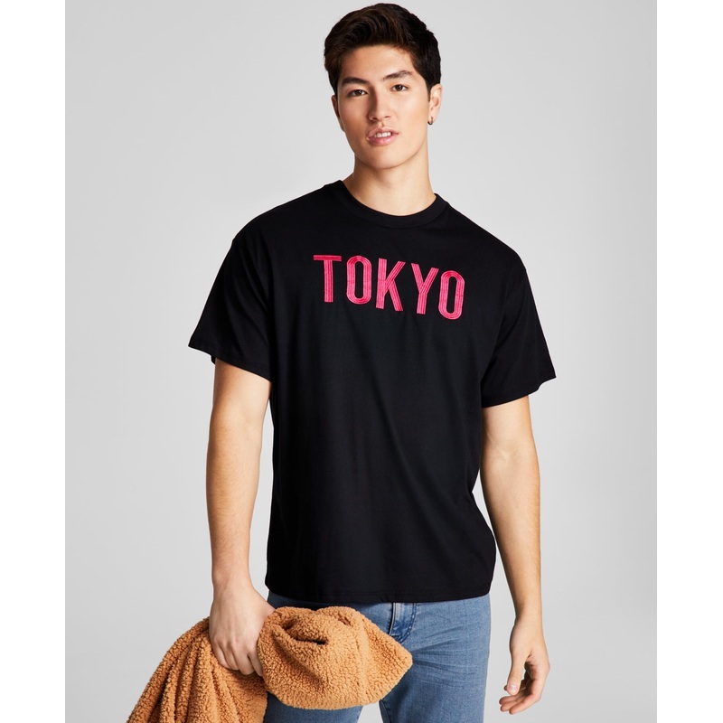 And Now This Men's Oversized-Fit Embroidered Tokyo T Shirt Black Medium