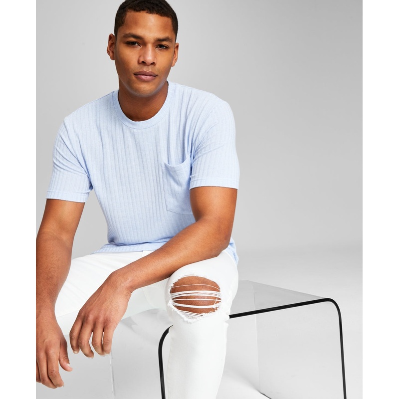 And Now This Men's Ribbed Pocket Knit Short-Sleeve T Shirt Blue XL
