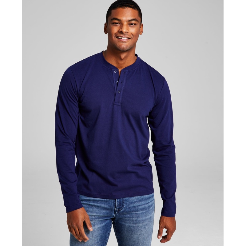 And Now This Mens Long Sleeve Henley T Shirt Blue Small