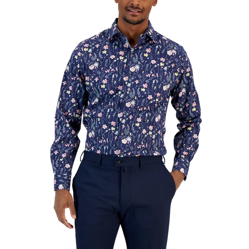 Bar Iii Men's Slim Fit Floral Print Button Down Dress Shirt 15-15.5