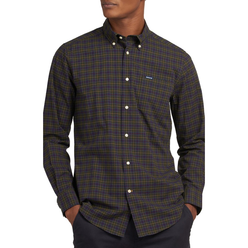 Barbour Men's Lomond Tailored Fit Button Down Shirt Classic Tartan Brown Medium