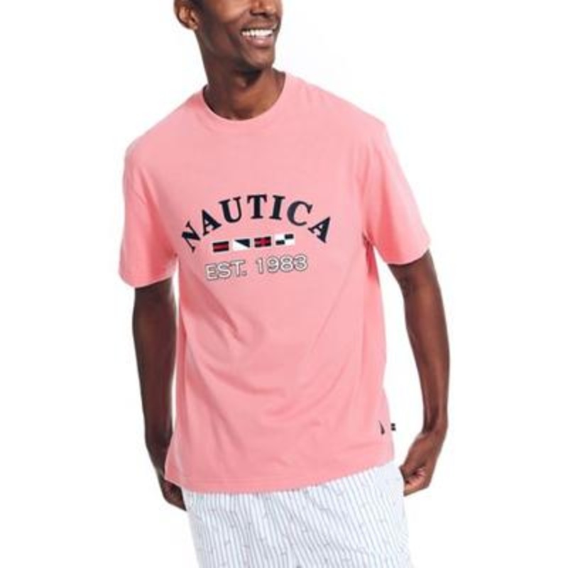 Nautica Men's Logo Graphic Pajama Short Sleeve T Shirt Pink  Medium
