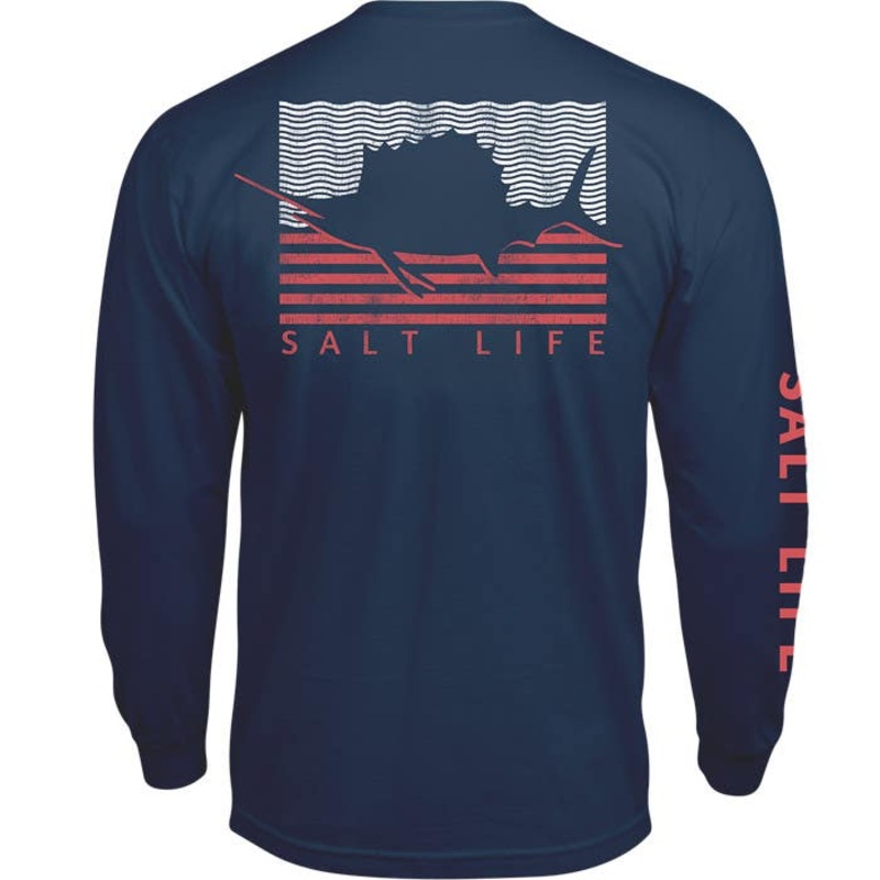Salt Life Mens Sailing Flags Long Sleeve Pocket T Shirt Blue Small