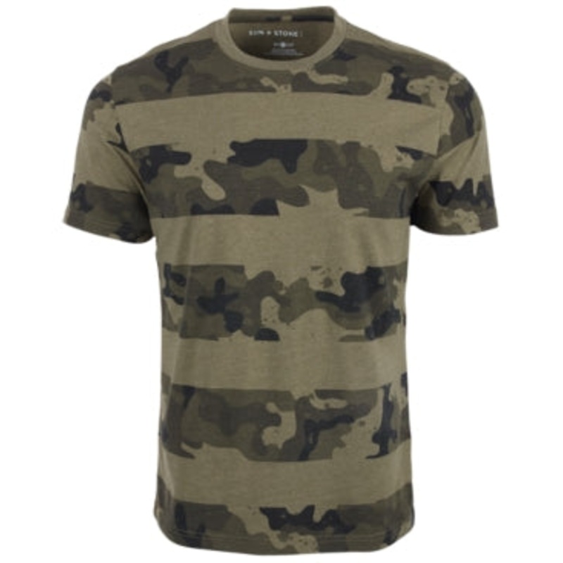 Sun + Stone Men's Camo Striped Short Sleeve Crewneck T Shirt Green Combo Medium