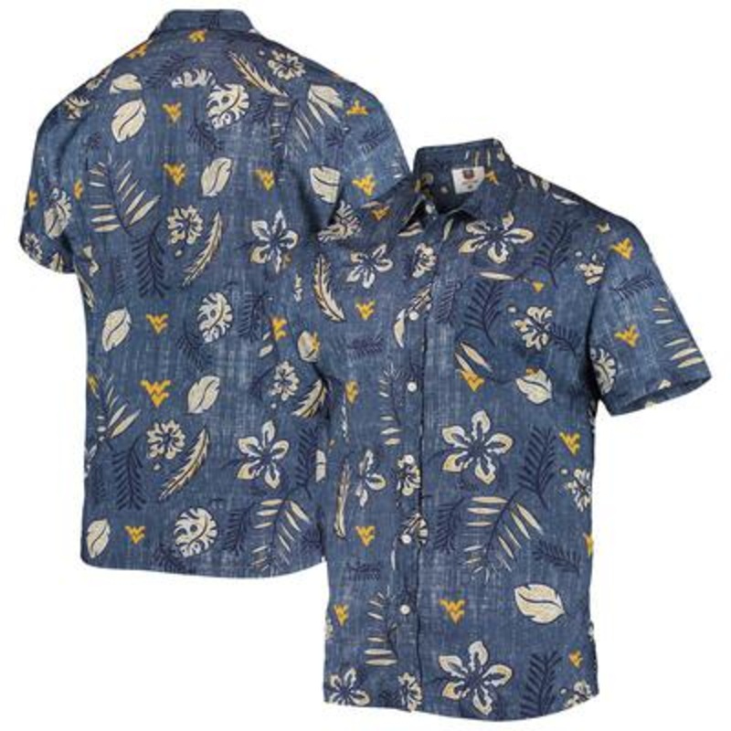 Wes & Willy Mens West Virginia Mountaineers Floral Button Down Shirt Blue Large